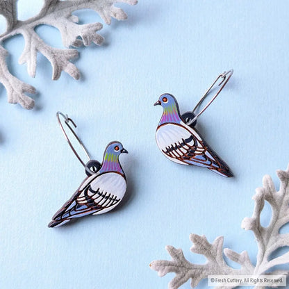 Pigeon Earrings Silver Hoops Dangle and Drop Earrings