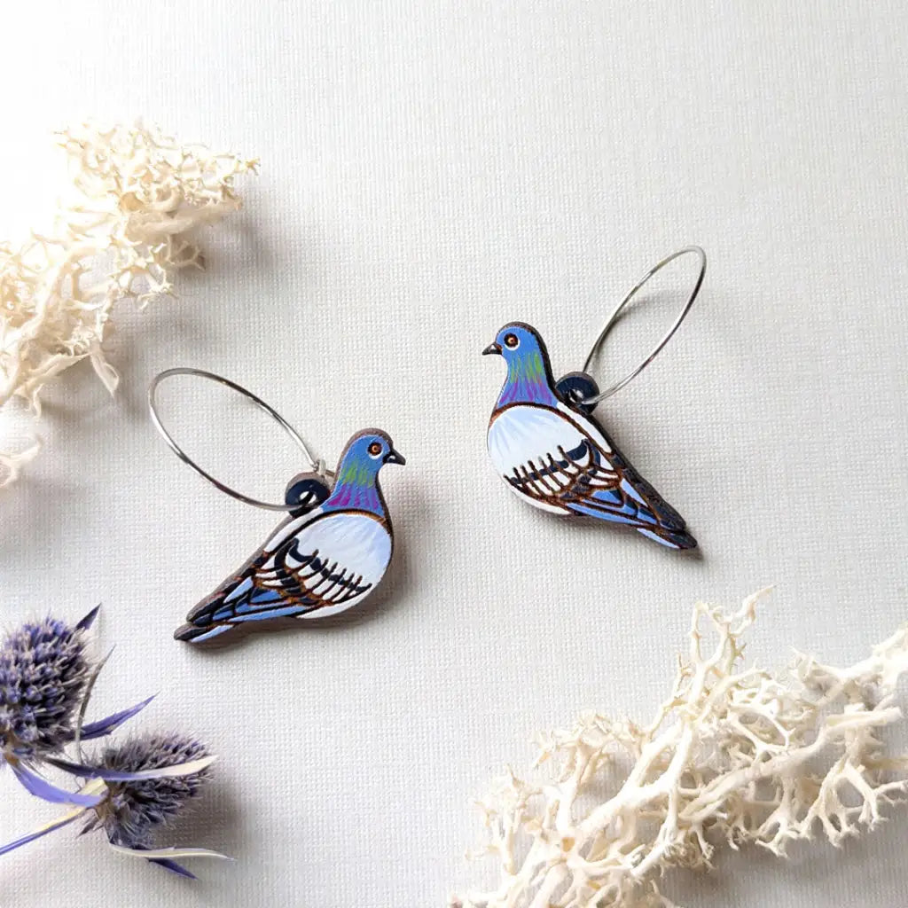 Pigeon Earrings Silver Hoops Dangle And Drop
