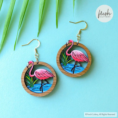 Pink Flamingo Statement Earrings Gold Ear Wires Dangle And Drop