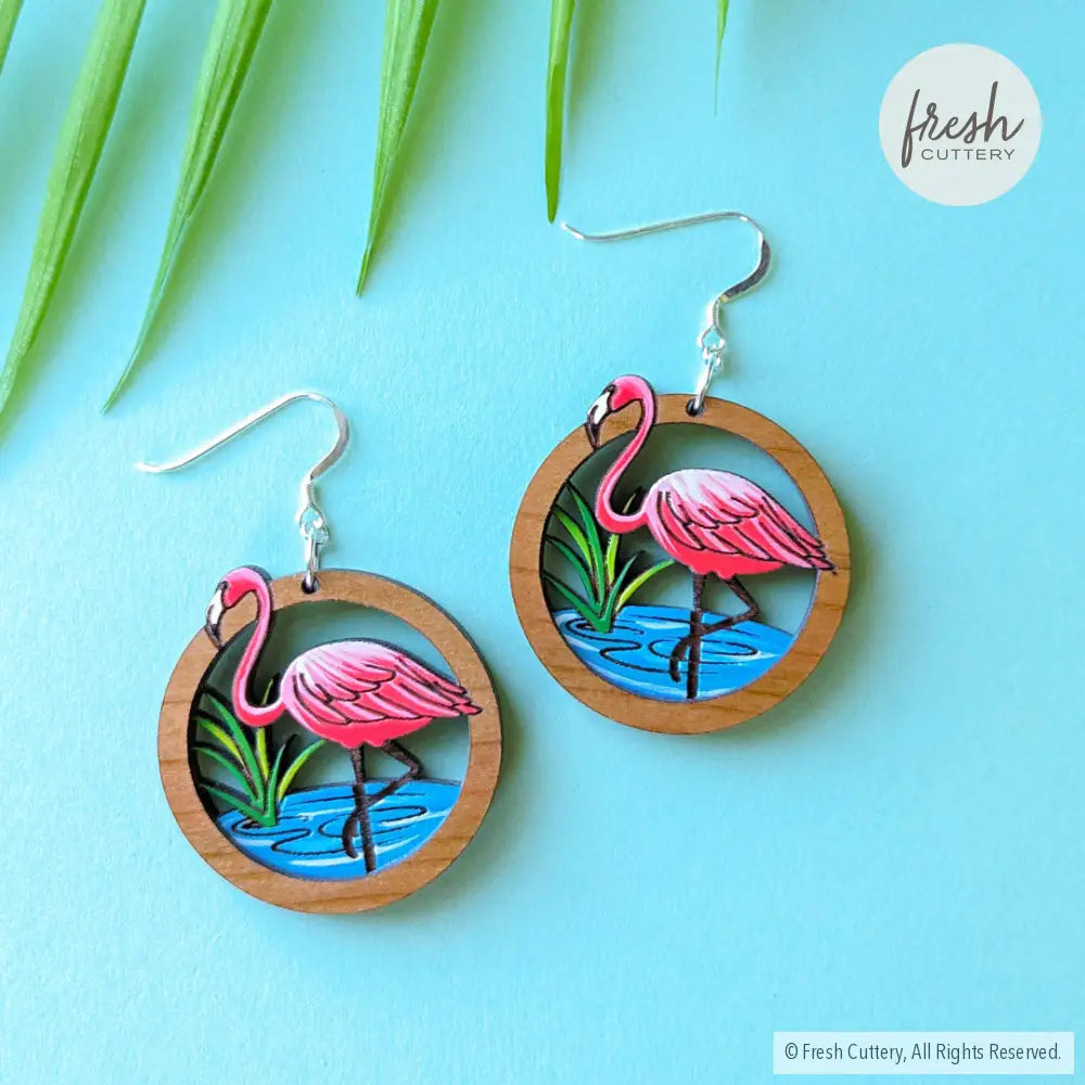 Pink Flamingo Statement Earrings Sterling Ear Wires Dangle And Drop