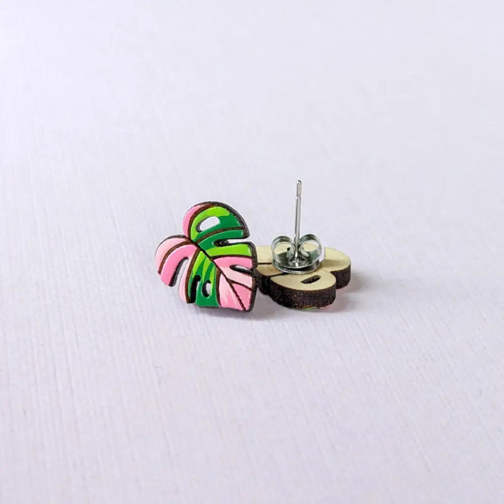 Pink Monstera Albo Studs