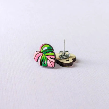 Pink Monstera Albo Studs