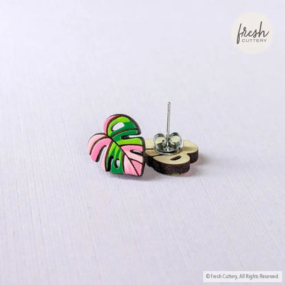 Pink Monstera Albo Studs