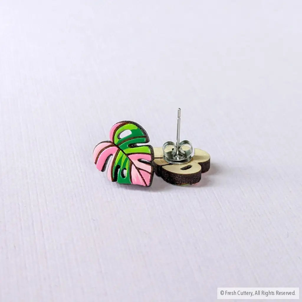 Pink Monstera Albo Studs