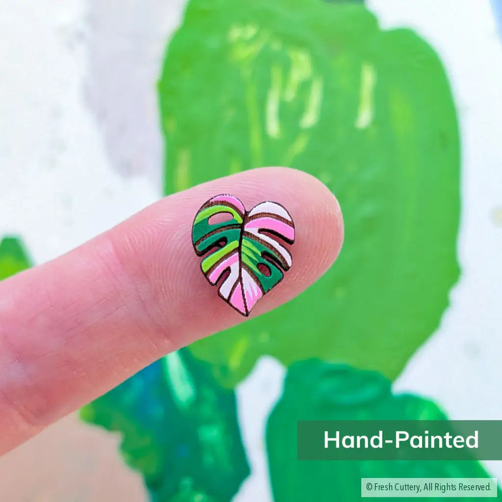 Pink Monstera Albo Studs - Studs