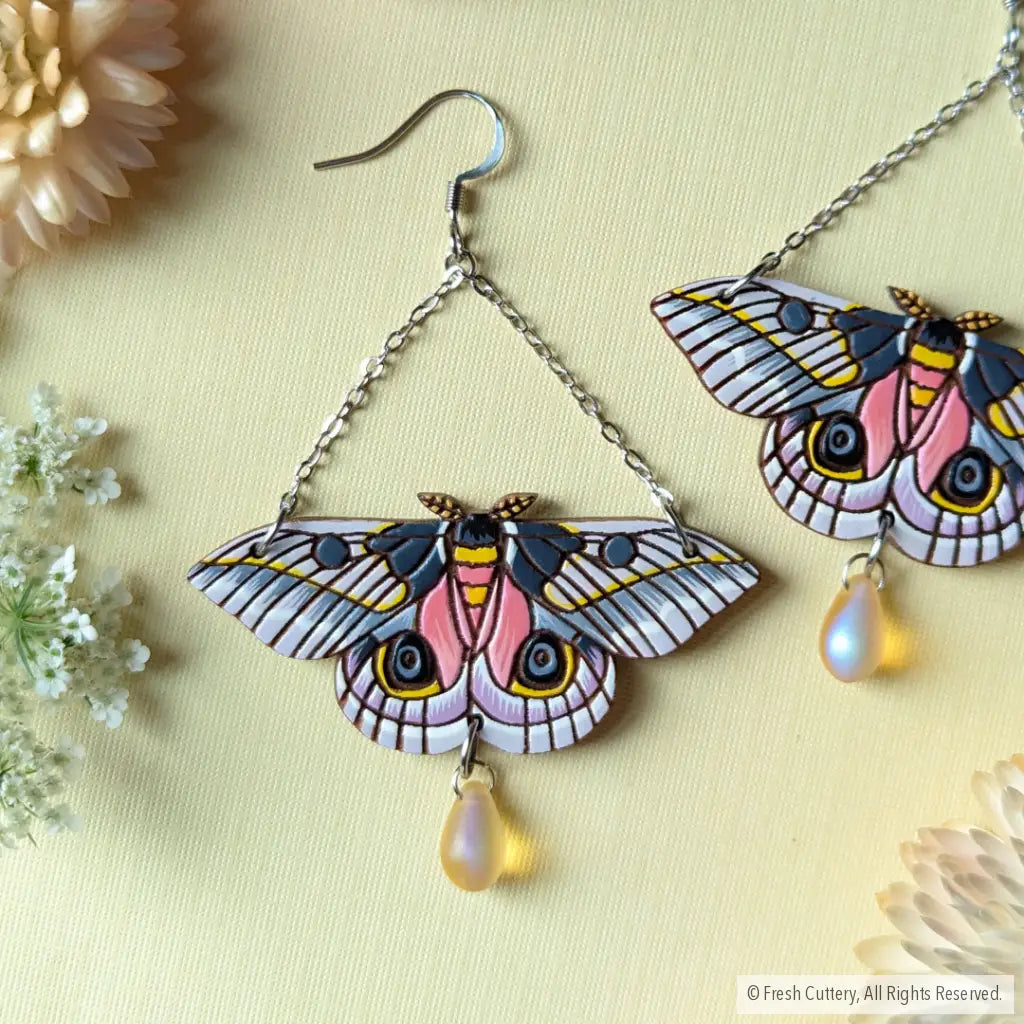 Pink Silk Moth Earrings Dangle And Drop
