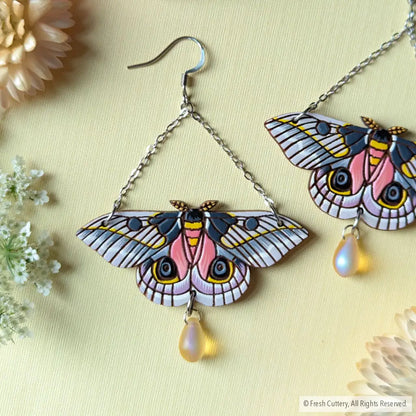 Pink Silk Moth Earrings Dangle And Drop