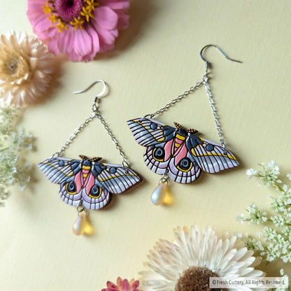 Pink Silk Moth Earrings Dangle And Drop