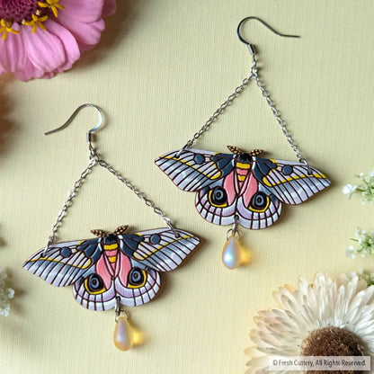 Pink Silk Moth Earrings Dangle And Drop