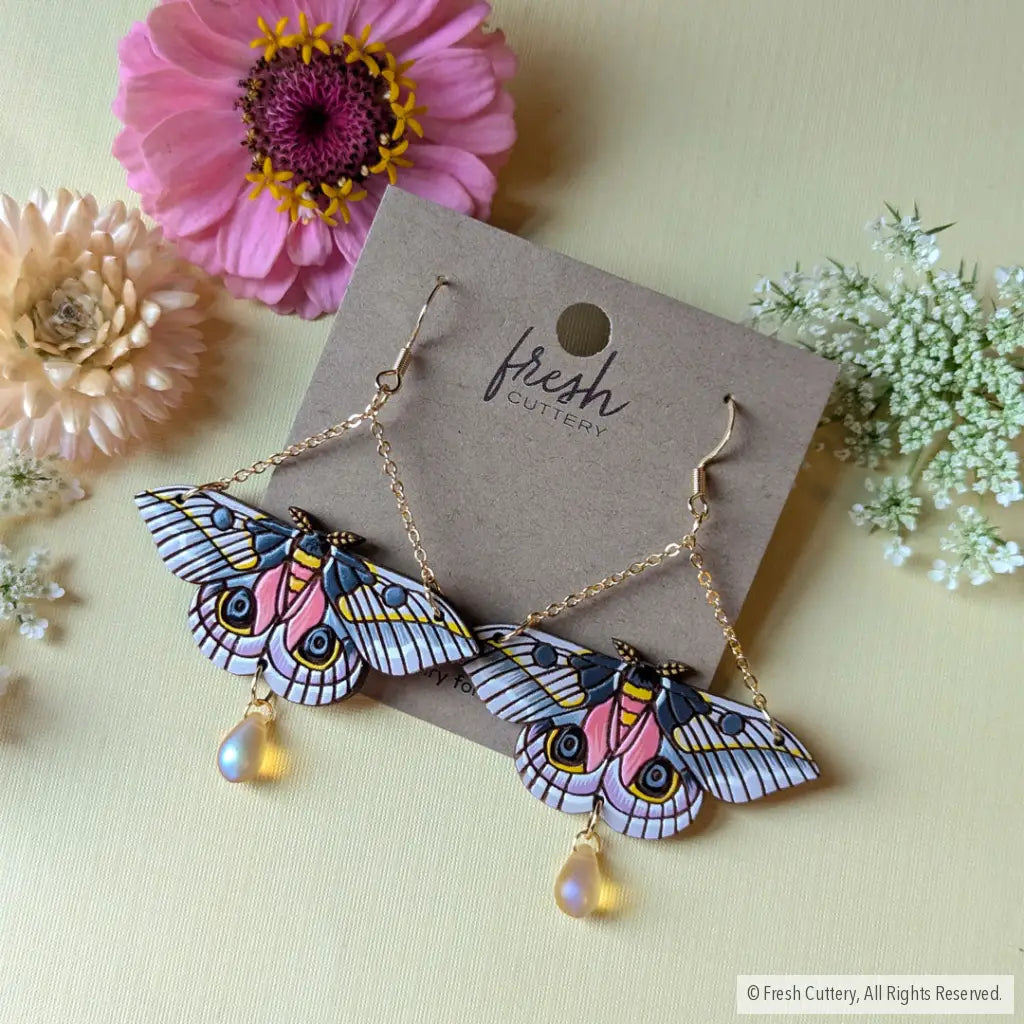 Pink Silk Moth Earrings Dangle And Drop