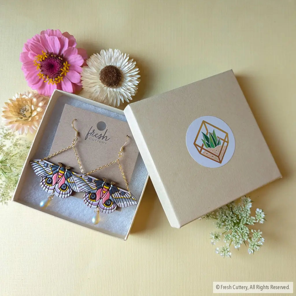 Pink Silk Moth Earrings Dangle And Drop