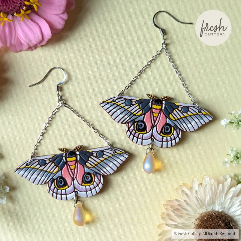 Pink Silk Moth Earrings Dangle And Drop