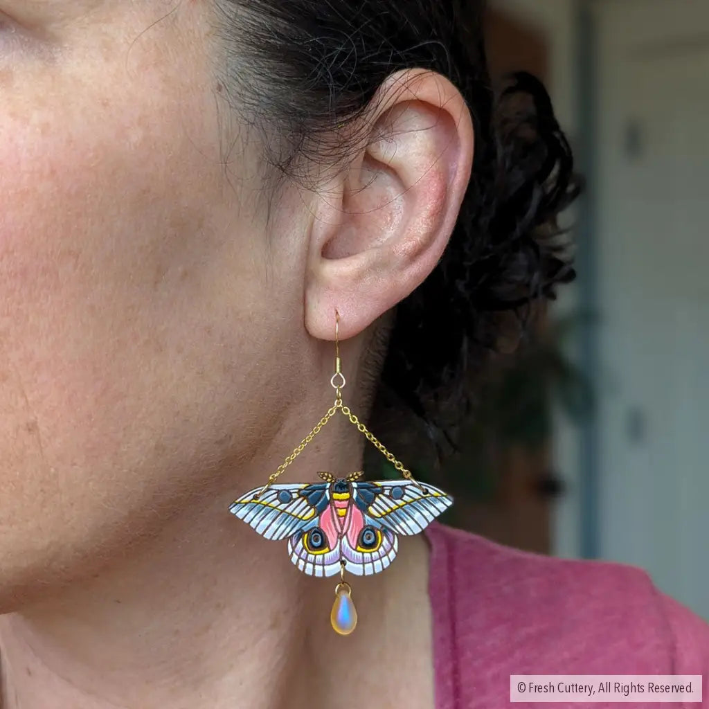 Pink Silk Moth Earrings Dangle And Drop