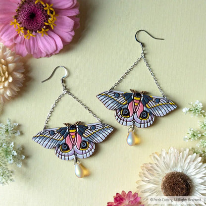 Pink Silk Moth Earrings Silver Dangle And Drop