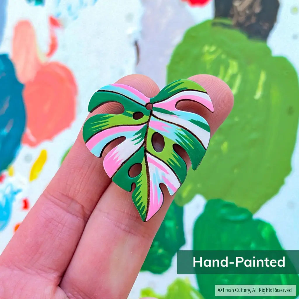 Pink Variegated Monstera Earrings - Dangle and Drop Earrings
