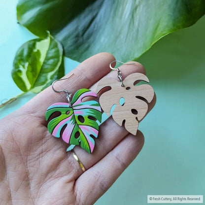 Pink Variegated Monstera Earrings Dangle And Drop