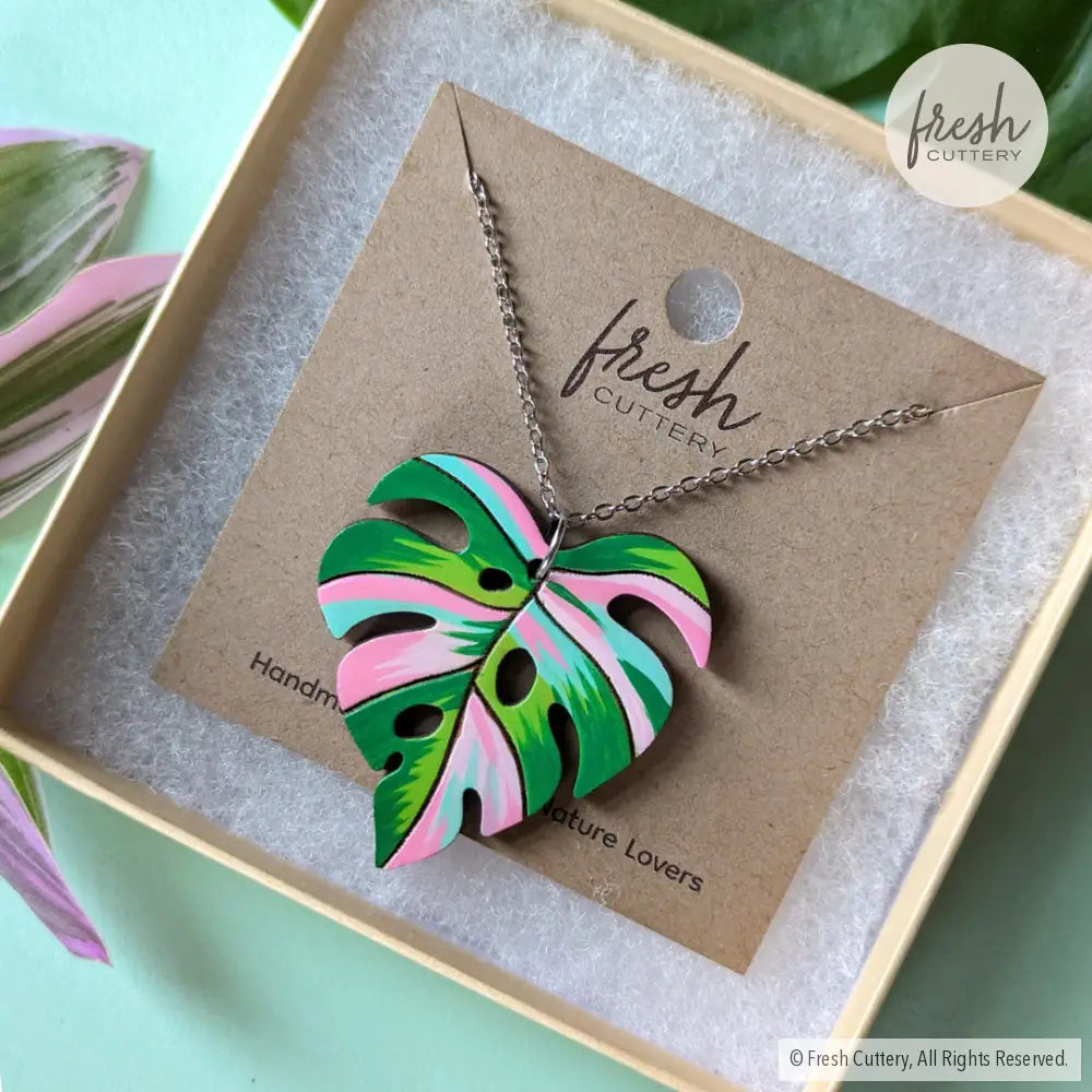 Pink Variegated Monstera Necklace Necklaces