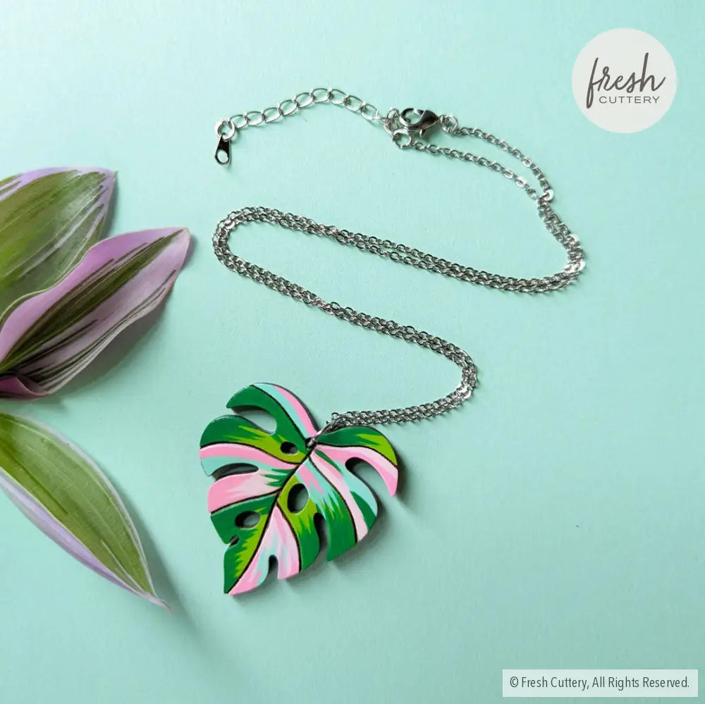 Pink Variegated Monstera Necklace Necklaces