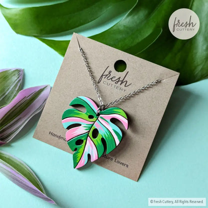 Pink Variegated Monstera Necklace Necklaces