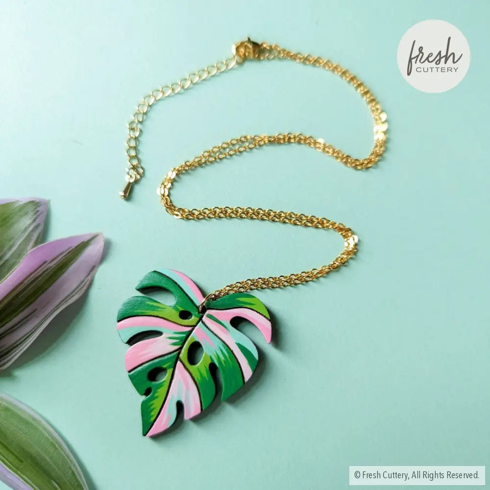 Pink Variegated Monstera Necklace Necklaces