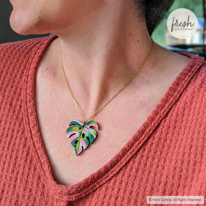 Pink Variegated Monstera Necklace Necklaces