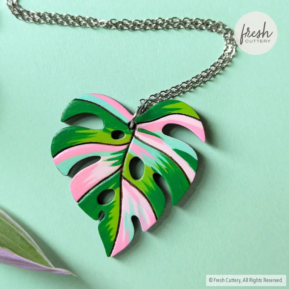 Pink Variegated Monstera Necklace Necklaces