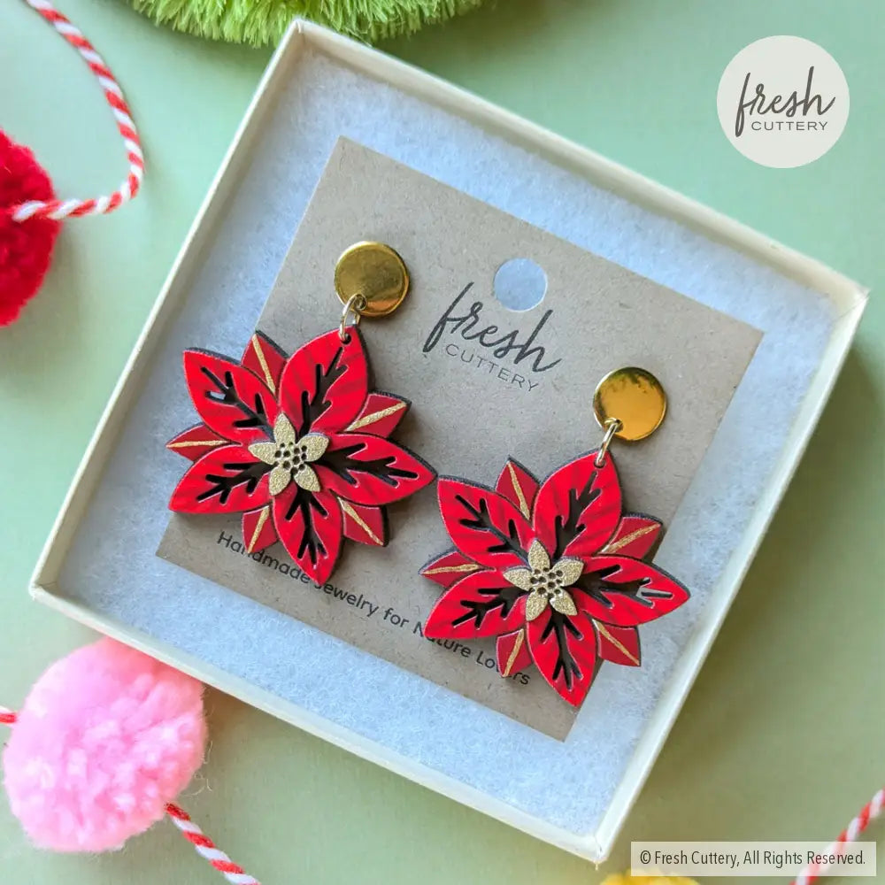 Poinsettia Earrings Dangle And Drop