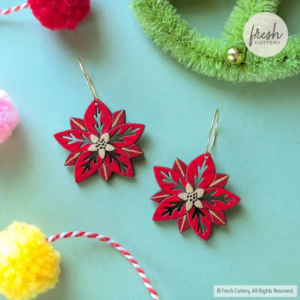 Poinsettia Earrings Gold Hoops Dangle And Drop