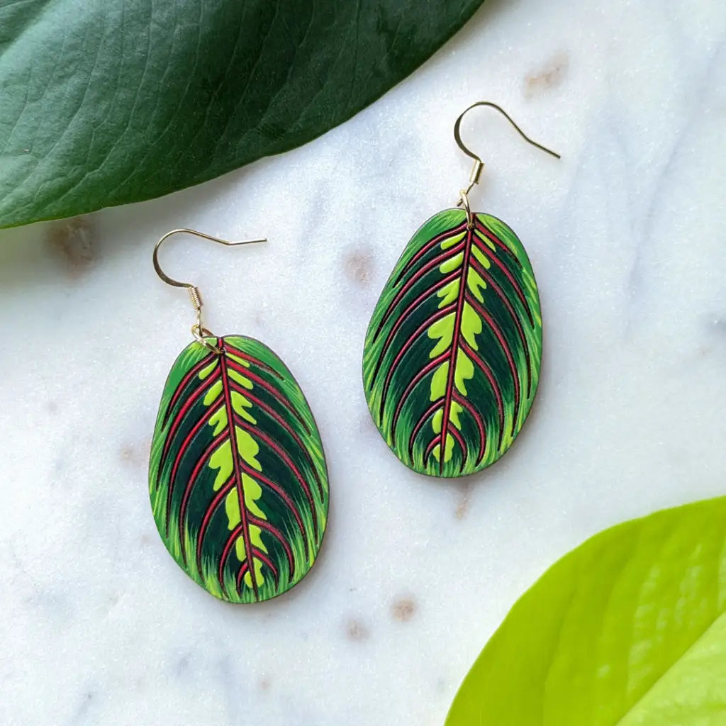 Prayer Plant Earrings Silver Ear Wires Dangle and Drop Earrings