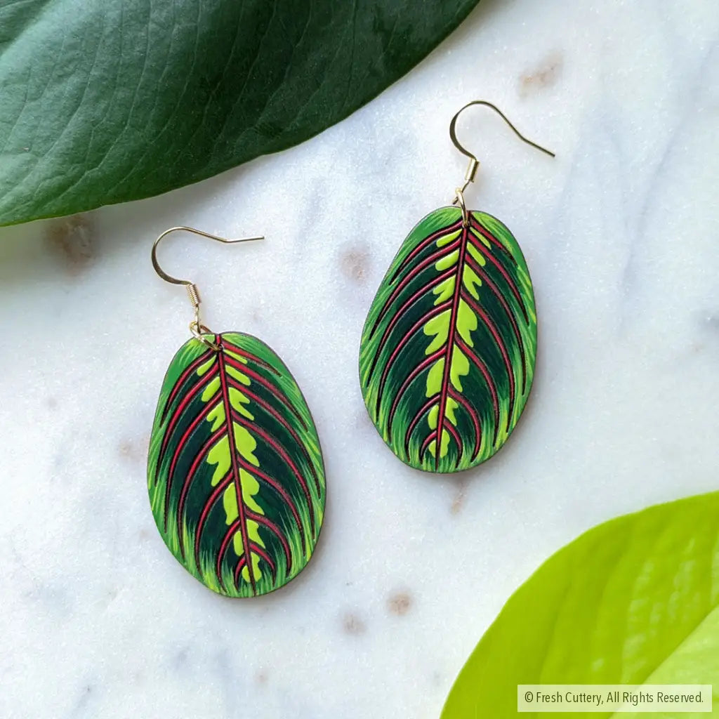 Prayer Plant Earrings Silver Ear Wires Dangle and Drop Earrings