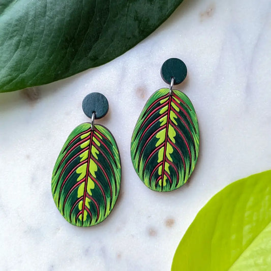 Prayer Plant Earrings Silver Studs Dangle and Drop Earrings