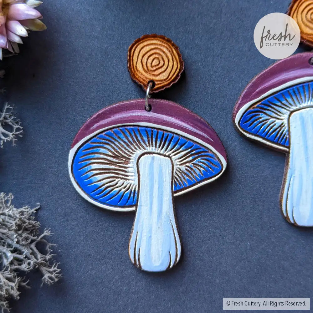 Purple Blewit Mushroom Statement Earrings Dangle And Drop