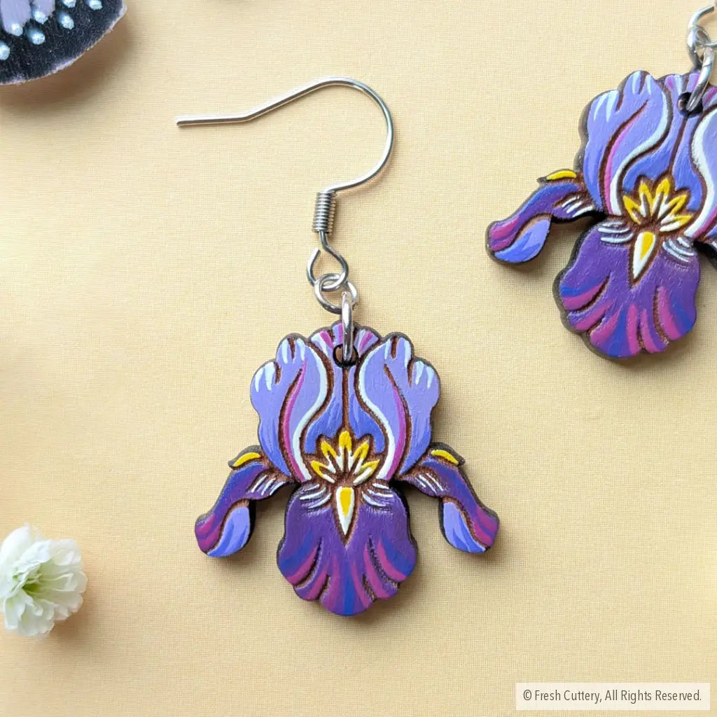 Purple Iris Earrings Dangle and Drop Earrings