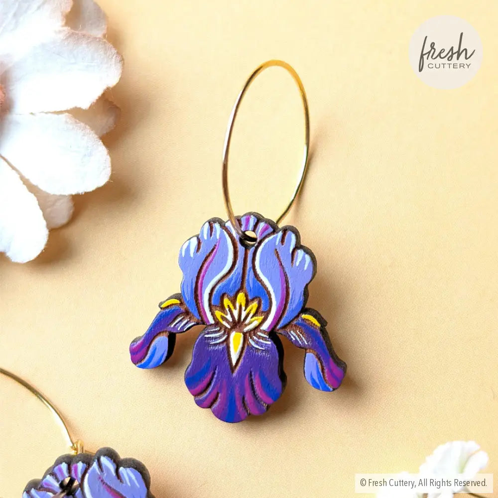 Purple Iris Earrings Dangle and Drop Earrings