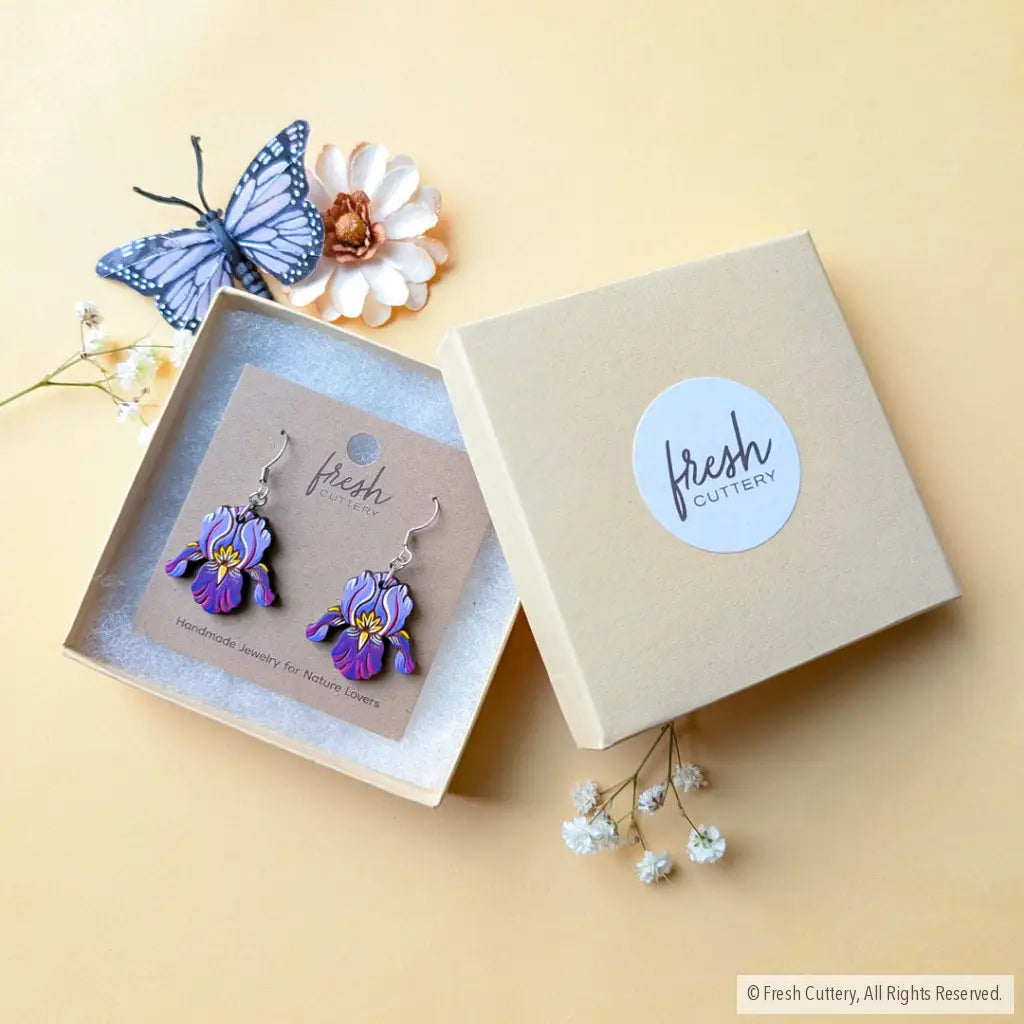 Purple Iris Earrings Dangle and Drop Earrings