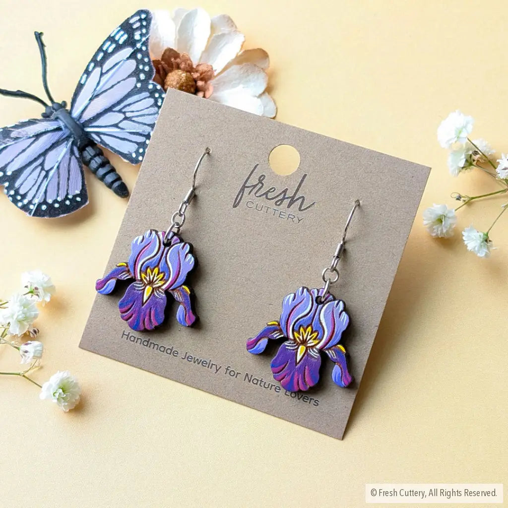 Purple Iris Earrings Dangle and Drop Earrings
