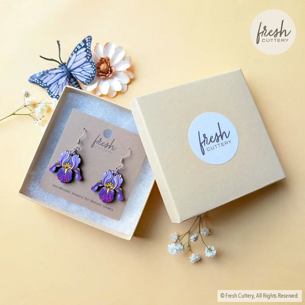 Purple Iris Earrings Dangle and Drop Earrings