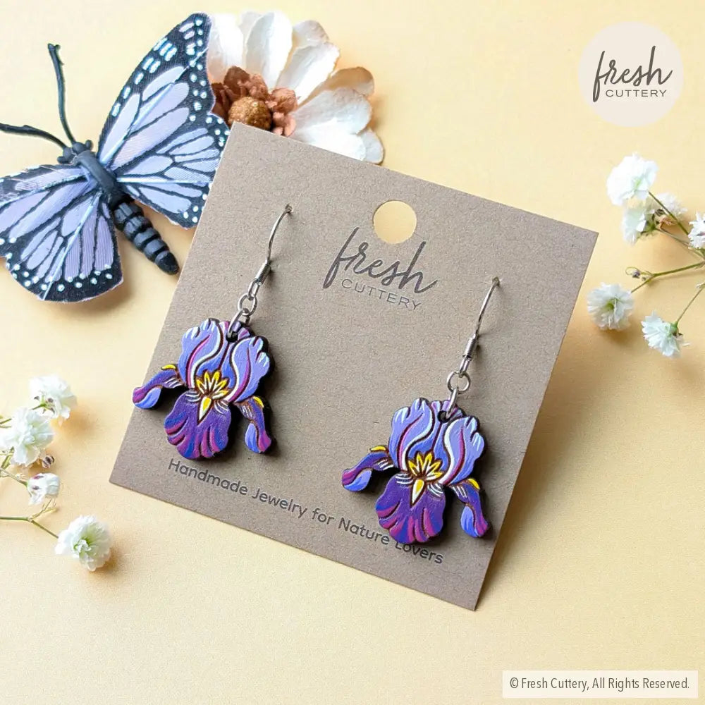 Purple Iris Earrings Dangle and Drop Earrings