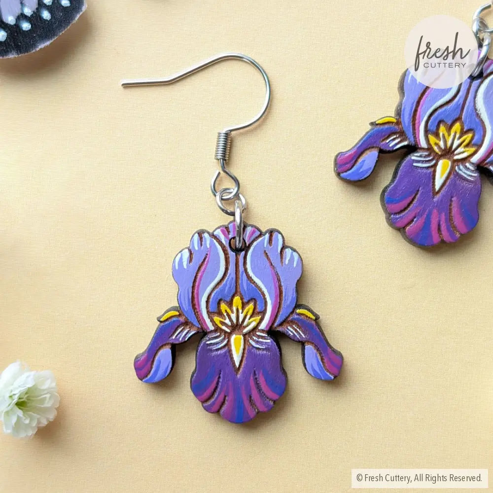 Purple Iris Earrings Dangle and Drop Earrings