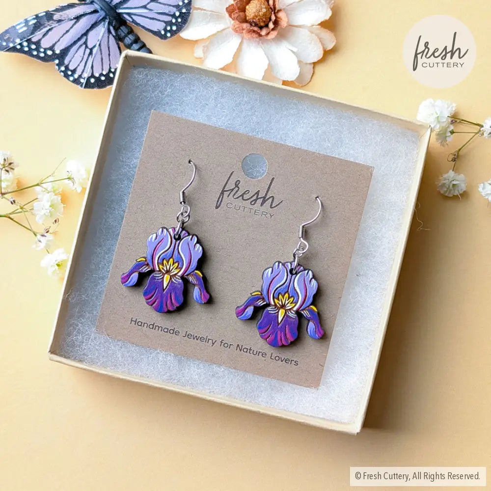 Purple Iris Earrings Dangle and Drop Earrings