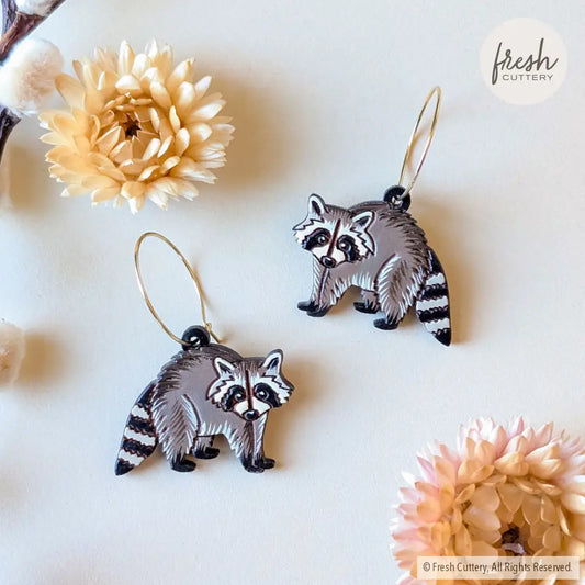 Raccoon Earrings Gold Hoops Dangle and Drop Earrings