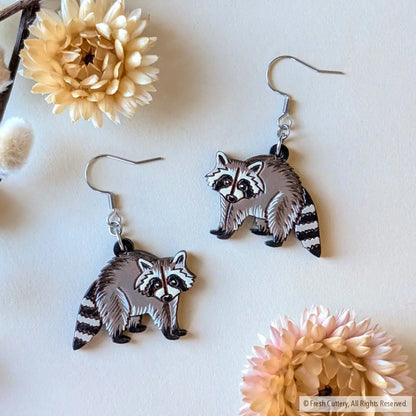 Raccoon Earrings Silver Ear Wires Dangle and Drop Earrings