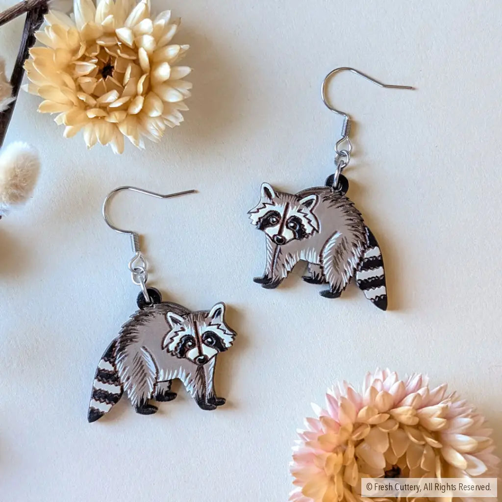 Raccoon Earrings - Silver Ear Wires - Dangle and Drop Earrings
