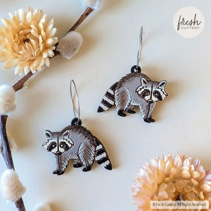 Raccoon Earrings Silver Hoops Dangle and Drop Earrings