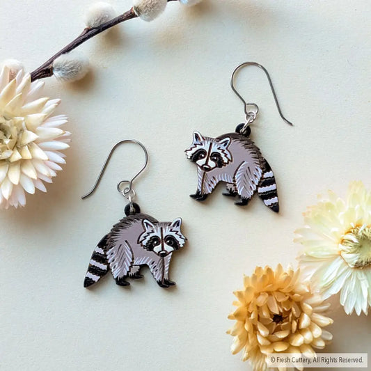 Raccoon Earrings - Titanium Ear Wires - Dangle and Drop Earrings