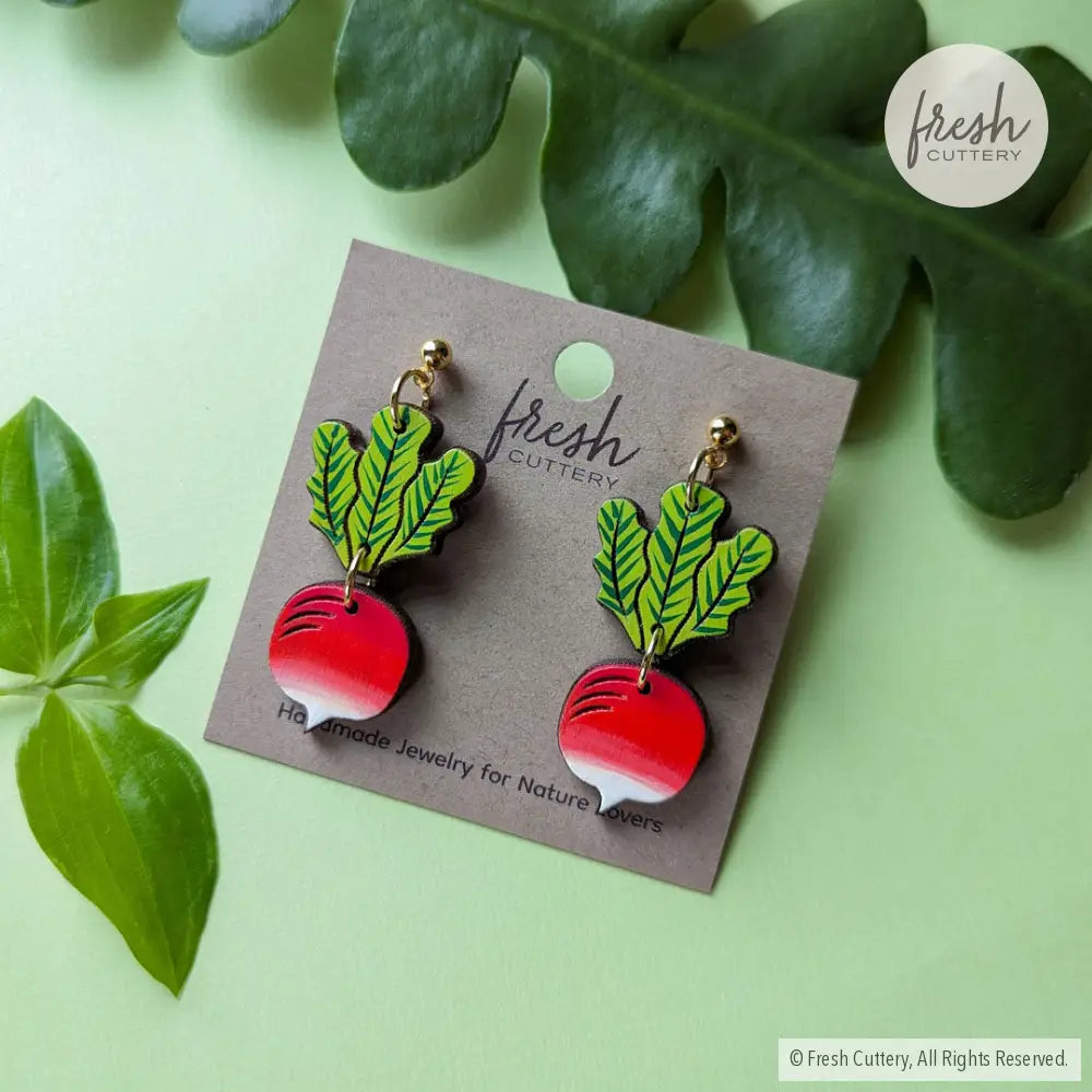 Radish Earrings Gold Ball Posts Dangle And Drop