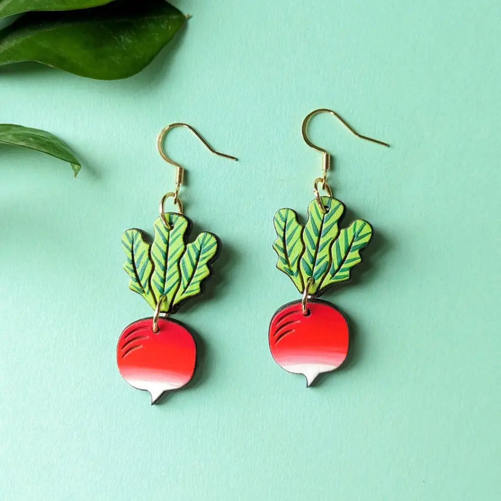 Radish Earrings Gold Ear Wires Dangle And Drop