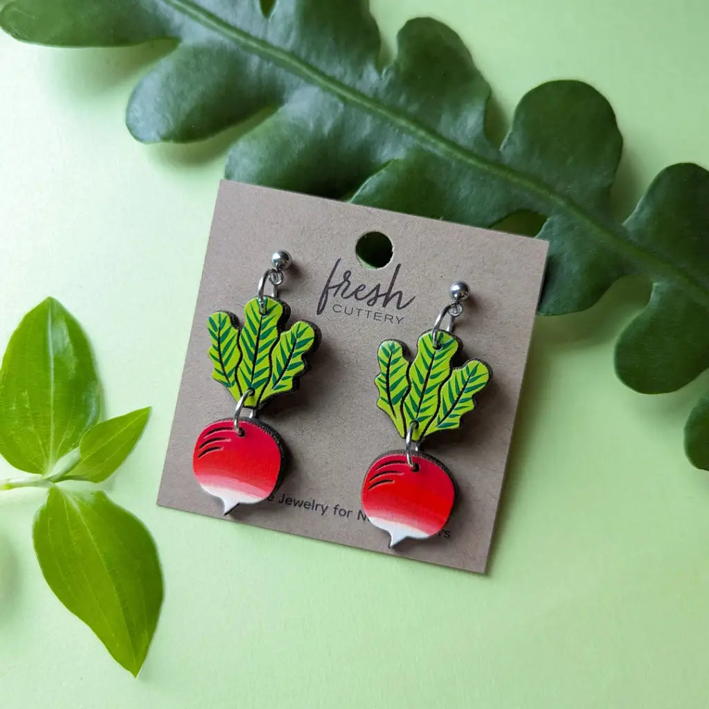 Radish Earrings Silver Ball Posts Dangle And Drop