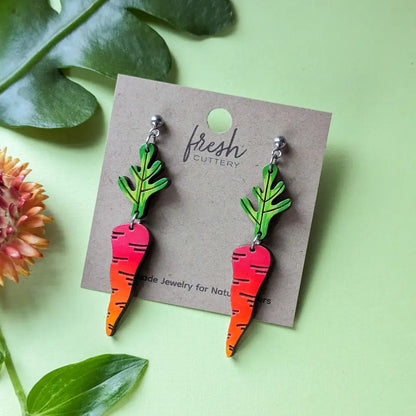 Rainbow Carrot Earrings Silver Ball Posts Dangle And Drop