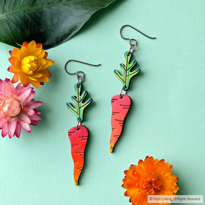 Rainbow Carrot Earrings - Titanium Ear Wires - Dangle and Drop Earrings